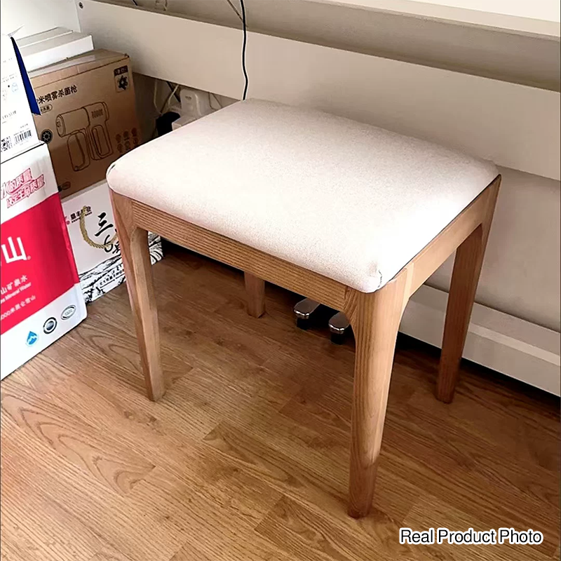 Tabouret de coiffeuse rectangulaire minimaliste moderne en tissu rembourré avec cadre en bois pour chambre 
