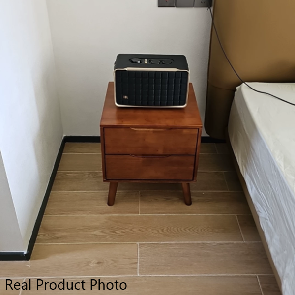Moderner minimalistischer rechteckiger Nachttisch aus Kautschukholz und Sperrholz mit 1/2 Schubladen für das Schlafzimmer 