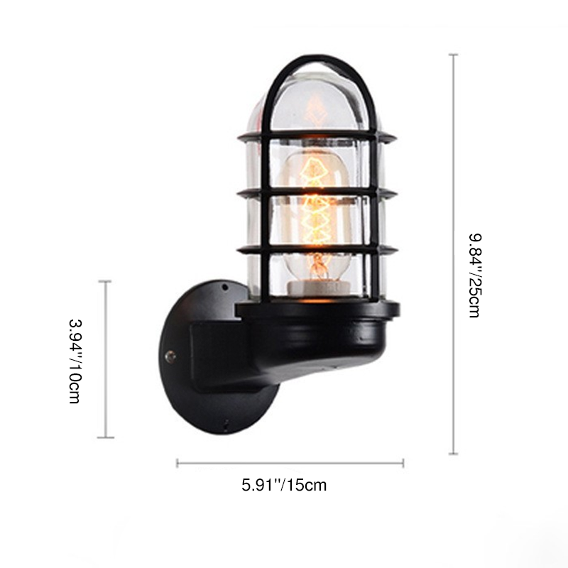 Lampes murales à une lumière avec abat-jour cylindrique en verre rétro industriel antidéflagrant 