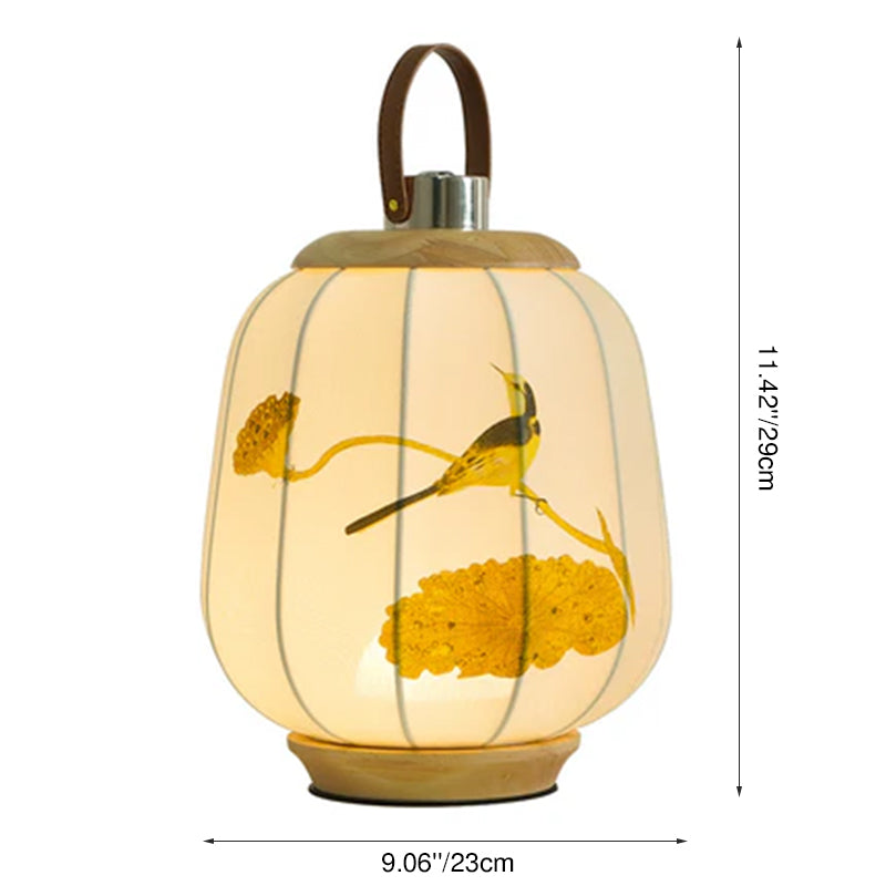 Traditional Chinese Fabric Lantern Shade Wood USB LED Table Lamp