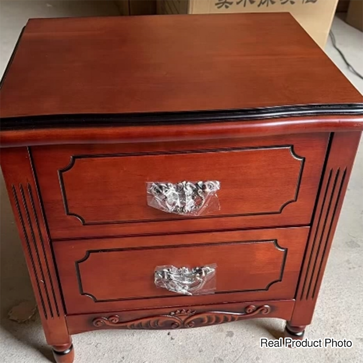 Traditional Vintage Rectangular Rubberwood MDF Plywood Nightstand 2-Drawer For Bedroom