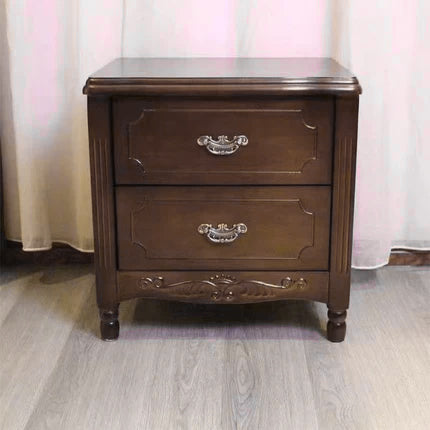 Traditional Vintage Rectangular Rubberwood MDF Plywood Nightstand 2-Drawer For Bedroom