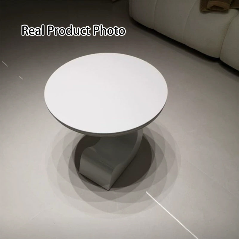 Modern Minimalist Round Rock Slab Carbon Steel End Table 1-Tier For Living Room