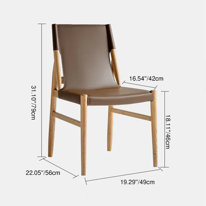 Chaise de salle à manger avec dossier en cuir de selle et cadre en bois rectangulaire carré moderne minimaliste 