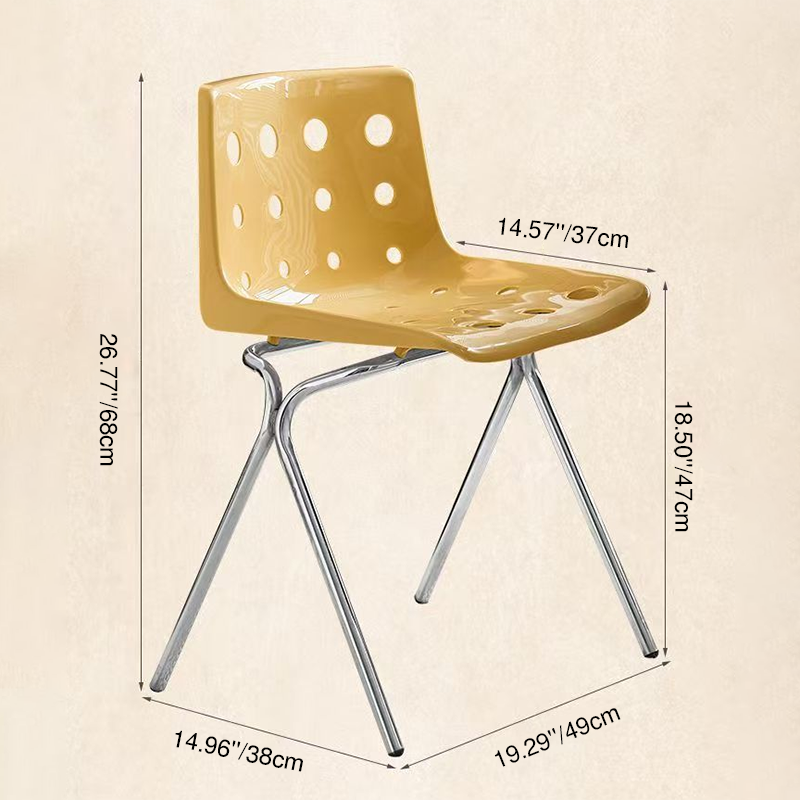 Silla de comedor contemporánea y creativa con respaldo de plástico PP y estructura de hierro en forma rectangular de queso para comedor 