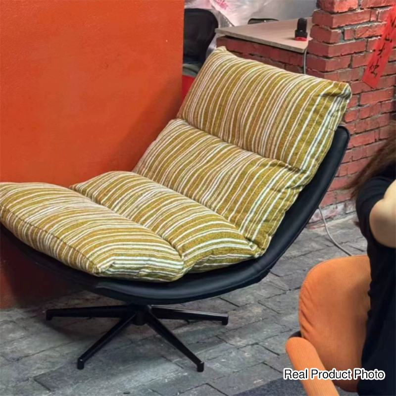 Sillón auxiliar desmontable contemporáneo escandinavo giratorio con forma de arco, de chenilla, cuero sintético, acero al carbono, algodón afelpado y espuma, con respaldo y sin reposabrazos, para sala de estar y dormitorio 
