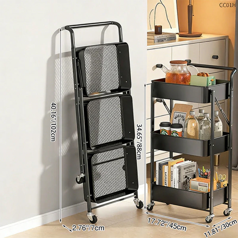 Mesa Auxiliar Plegable Móvil de Acero al Carbono de Plástico Rectangular Minimalista Moderna de 3 Niveles para Sala de Estar 