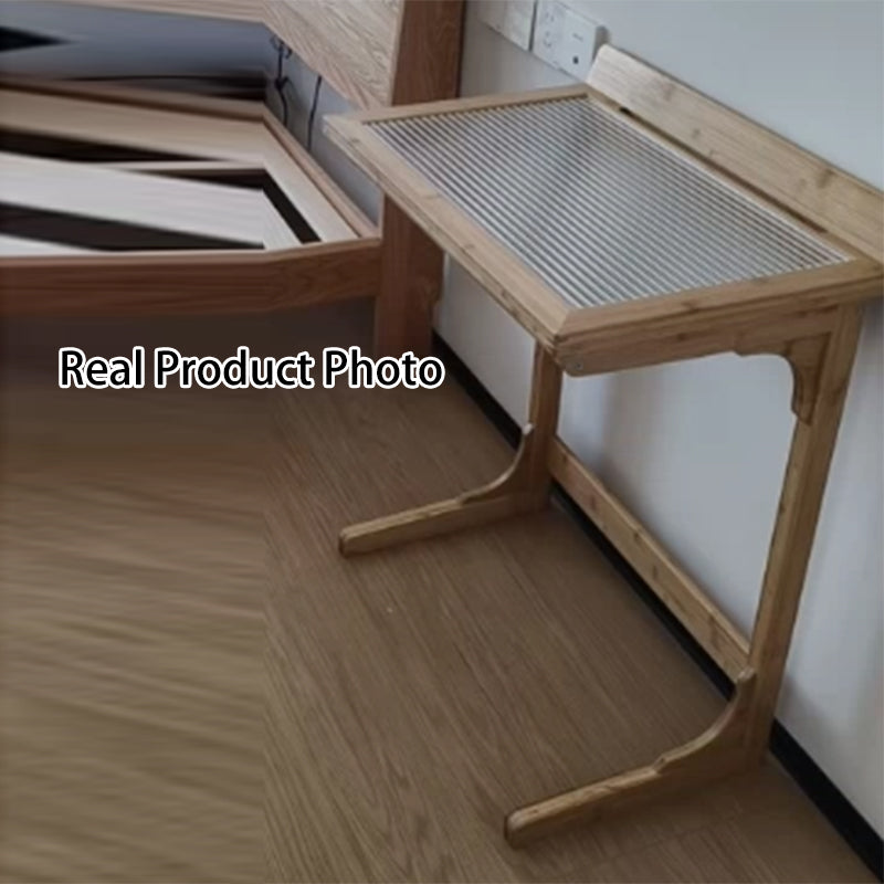 Modern Minimalist Rectangular Bamboo Glass Tabletop End Table For Living Room