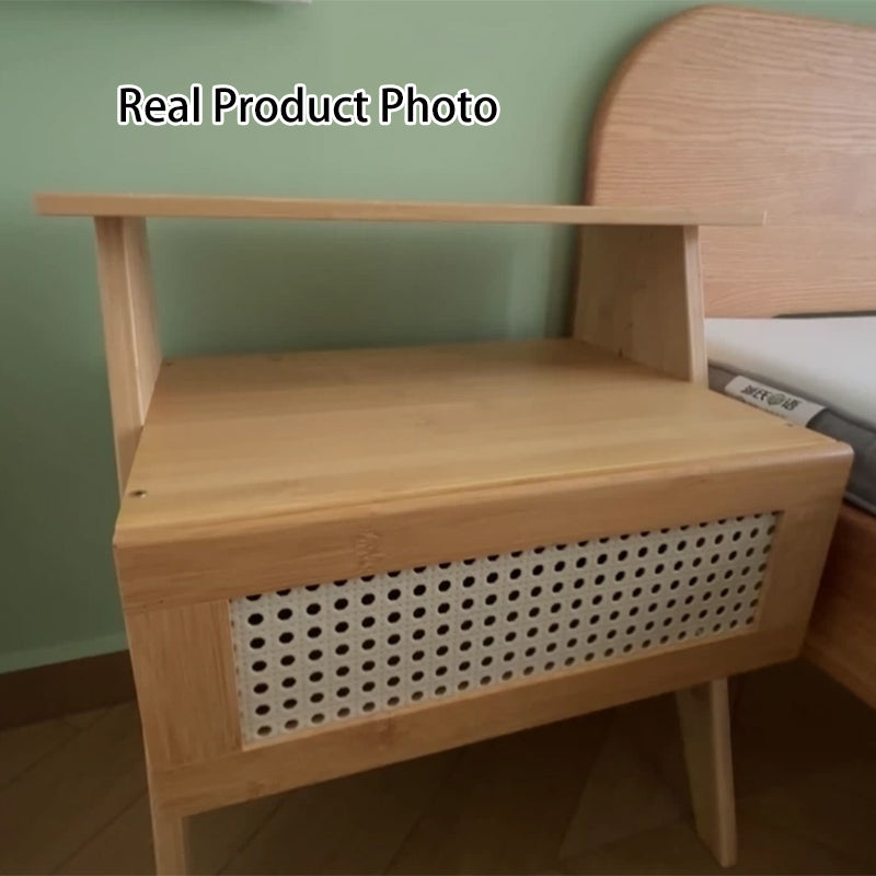 Moderner minimalistischer rechteckiger Bambus-ABS-Beistelltisch 2-stufig 1-Speicher für das Schlafzimmer 