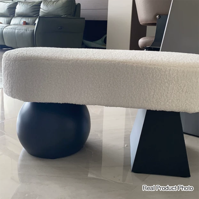 Contemporary Nordic Oval Solid Wood Sherpa Fabric Sponge Bench Backless Armless For Entryway