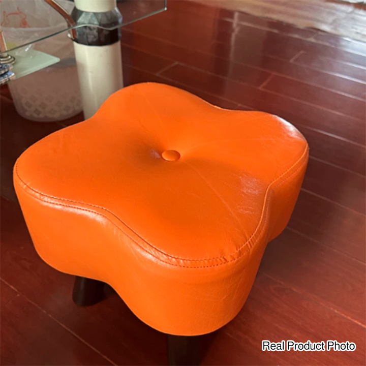 Taburete bajo tradicional vintage de madera maciza, cuero sintético y esponja, sin respaldo ni reposabrazos, para recibidor 