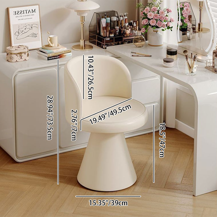 Taburete tocador giratorio 360° contemporáneo nórdico redondo de chenilla y madera maciza, con respaldo y sin brazos, para dormitorio 