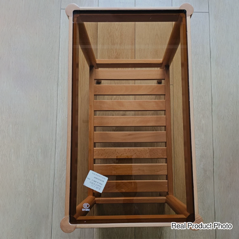 Mesa auxiliar rectangular moderna minimalista de madera maciza y vidrio con almacenamiento de 2 niveles, ahorra espacio, para sala de estar y dormitorio 