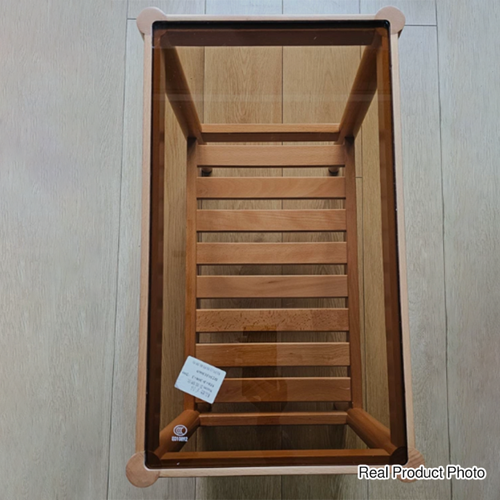 Mesa auxiliar rectangular moderna minimalista de madera maciza y vidrio con almacenamiento de 2 niveles, ahorra espacio, para sala de estar y dormitorio 