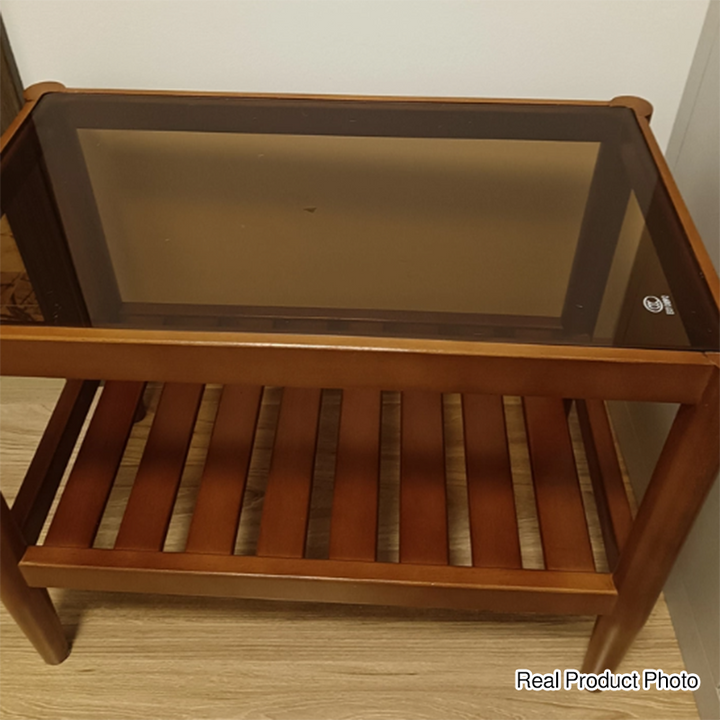 Mesa auxiliar rectangular moderna minimalista de madera maciza y vidrio con almacenamiento de 2 niveles, ahorra espacio, para sala de estar y dormitorio 