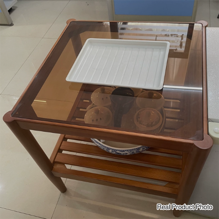Mesa auxiliar rectangular moderna minimalista de madera maciza y vidrio con almacenamiento de 2 niveles, ahorra espacio, para sala de estar y dormitorio 