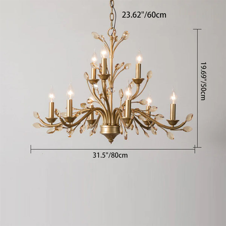 Traditional French Iron &amp; Crystal Branch-Shape 6/9/12-Light Chandelier For Living Room &amp; Bedroom