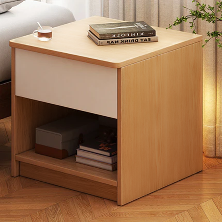 Table de chevet rectangulaire moderne minimaliste en panneau de fibres à densité moyenne avec 1 tiroir pour chambre à coucher 