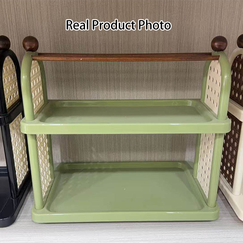Étagère de rangement pour tasses en plastique PP imitation bois, rectangulaire arquée Art déco moderne, démontable, à 2 niveaux pour salon 