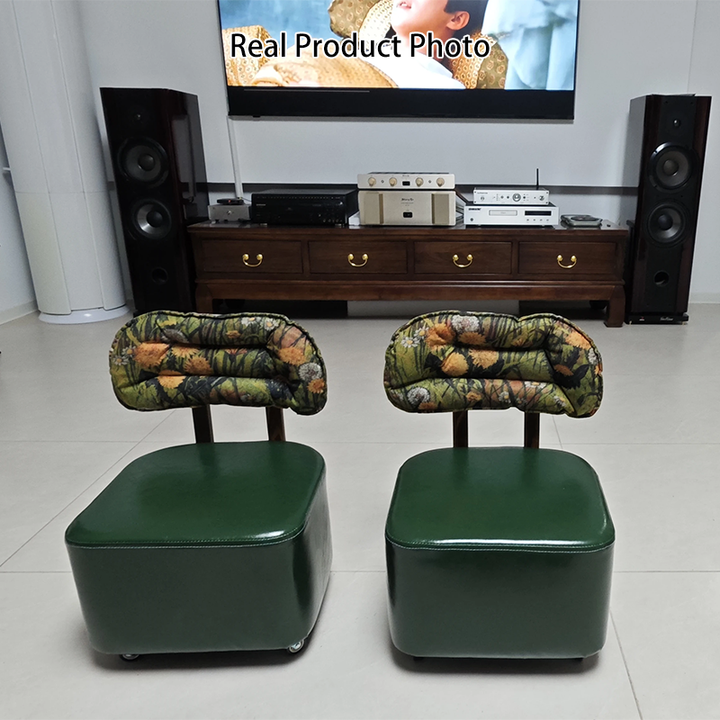 Modern Minimalist Rectangular Faux Oil-Waxed Leather Plywood Fabric Sponge Low Stool Movable Backrest For Living Room