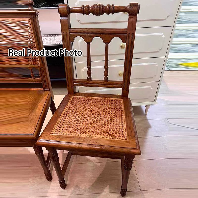 Chaise de salle à manger en bois massif vintage traditionnelle avec dossier en rotin pour salle à manger 