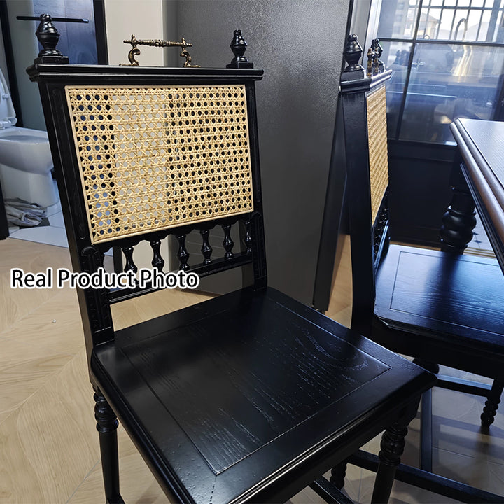Chaise de salle à manger en bois massif vintage traditionnelle avec dossier en rotin pour salle à manger 