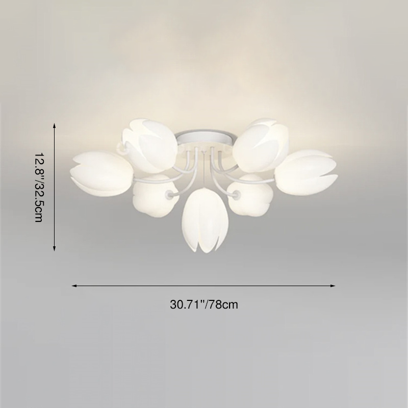 Modern Art Deco Tulip Flower Design 3/7/11/13 Light Semi-Flush Mount Ceiling Light For Living Room