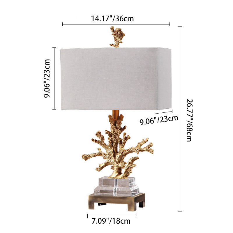 Modern Art Deco Linen Resin Crystal Coral Base 1-Light Table Lamp For Bedroom