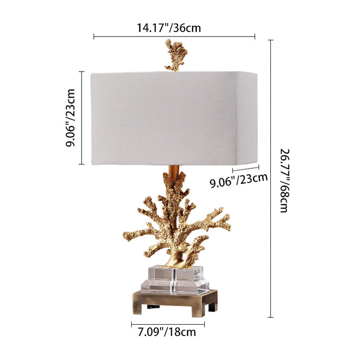 Modern Art Deco Linen Resin Crystal Coral Base 1-Light Table Lamp For Bedroom
