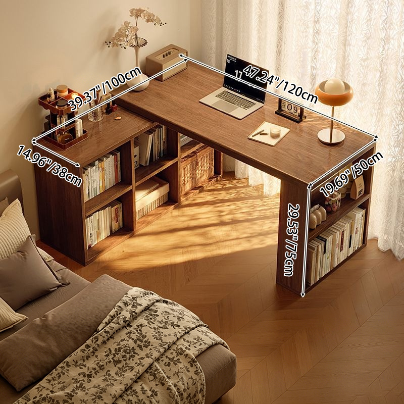 Modern Minimalist Rectangular L-Shaped Particle Board Desk With Bookshelf 8/10 Storage For Home Office