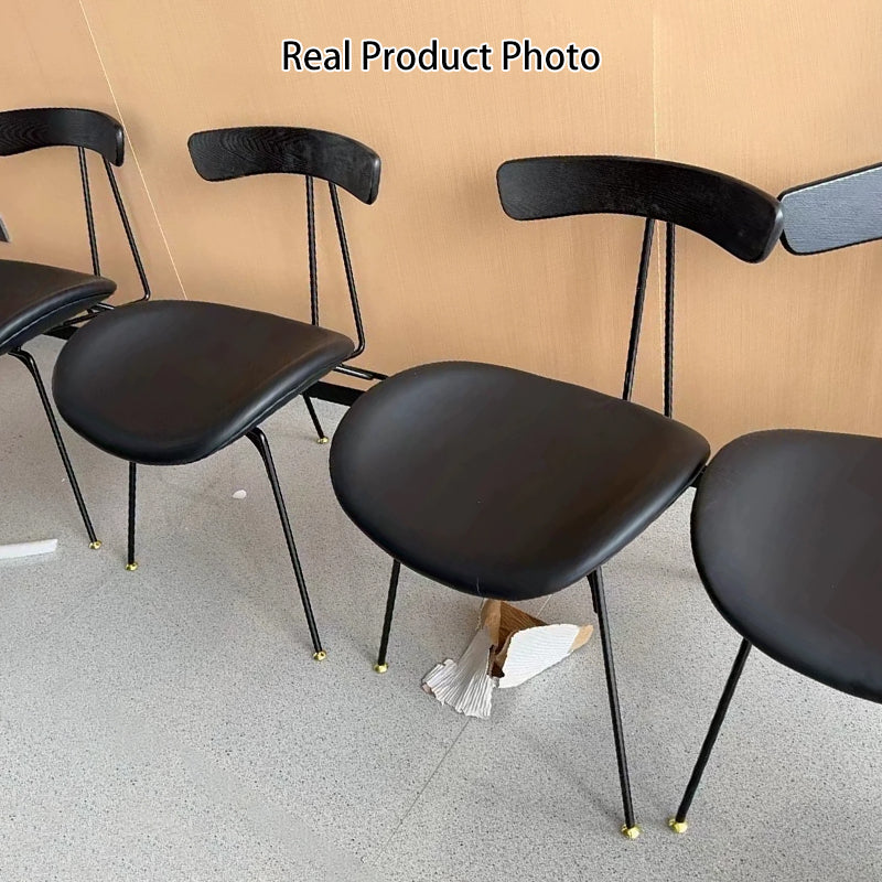 Contemporary Luxury PU Leather Upholstered Metal Legs Curved Dining Chair Backrest For Dining Room