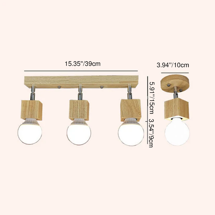 Modern Minimalist Ash Wood Iron Square 1/3-Light Flush Mount Ceiling Light For Living Room