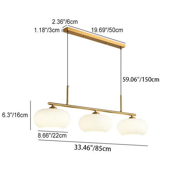 Lustre moderne minimaliste long en verre kaki et fer à 3 lumières pour salle à manger 