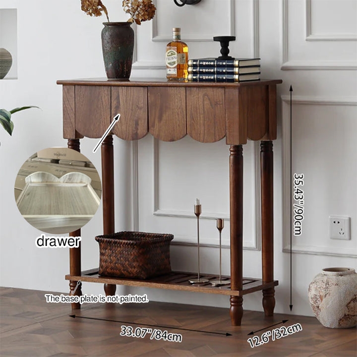 Modern Mid-Century Wavy-Edge Rectangular Solid Wood Console Table 2/3-Drawer For Entryway &amp; Hallway