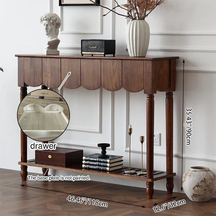 Modern Mid-Century Wavy-Edge Rectangular Solid Wood Console Table 2/3-Drawer For Entryway &amp; Hallway