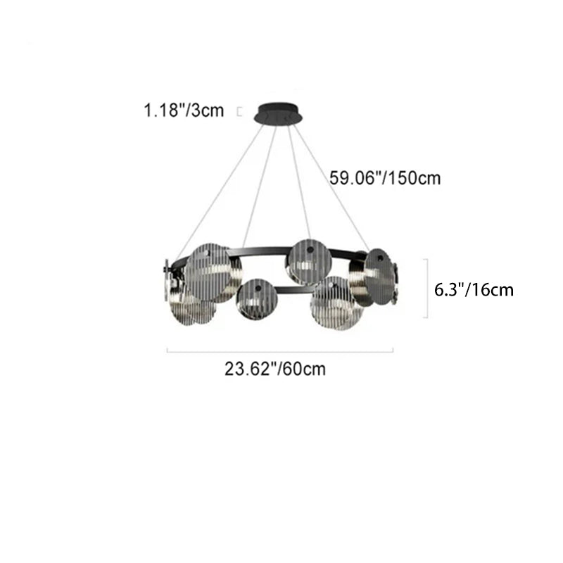 Lámpara de araña LED moderna minimalista de aros de hierro, vidrio y acrílico para salón 