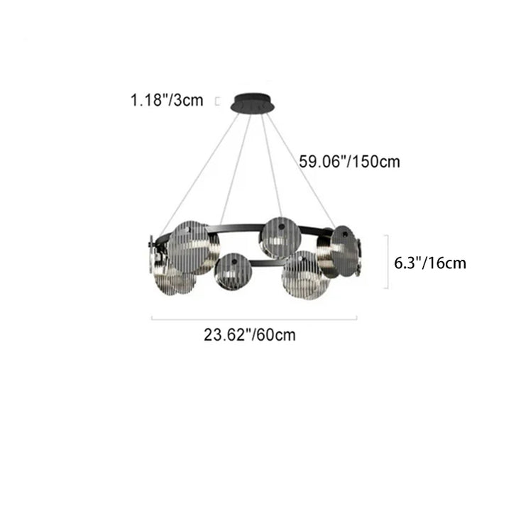 Lámpara de araña LED moderna minimalista de aros de hierro, vidrio y acrílico para salón 