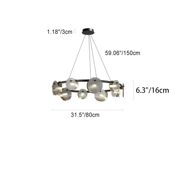 Lámpara de araña LED moderna minimalista de aros de hierro, vidrio y acrílico para salón 