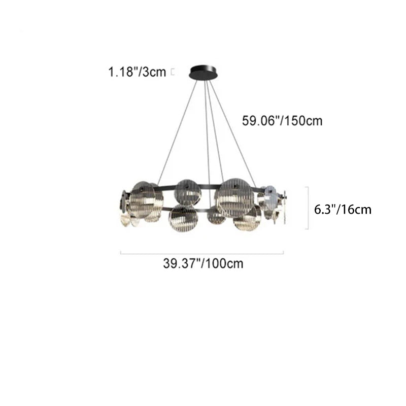Lámpara de araña LED moderna minimalista de aros de hierro, vidrio y acrílico para salón 