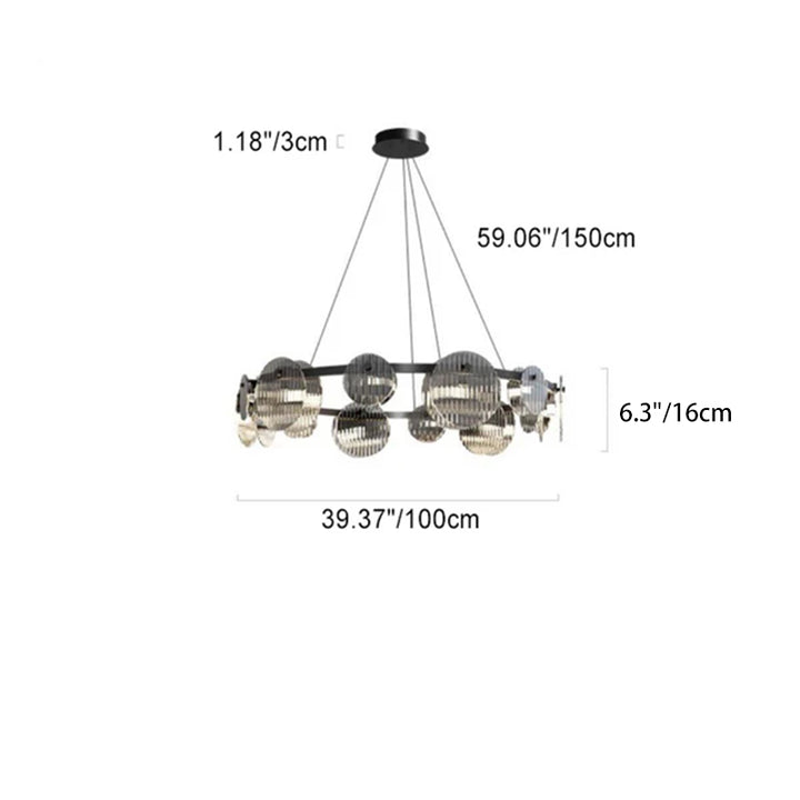 Lámpara de araña LED moderna minimalista de aros de hierro, vidrio y acrílico para salón 