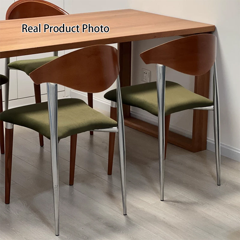 Traditional Vintage Square Plywood Velvet Iron Tapered Legs Dining Chair Backrest Armless For Dining Room