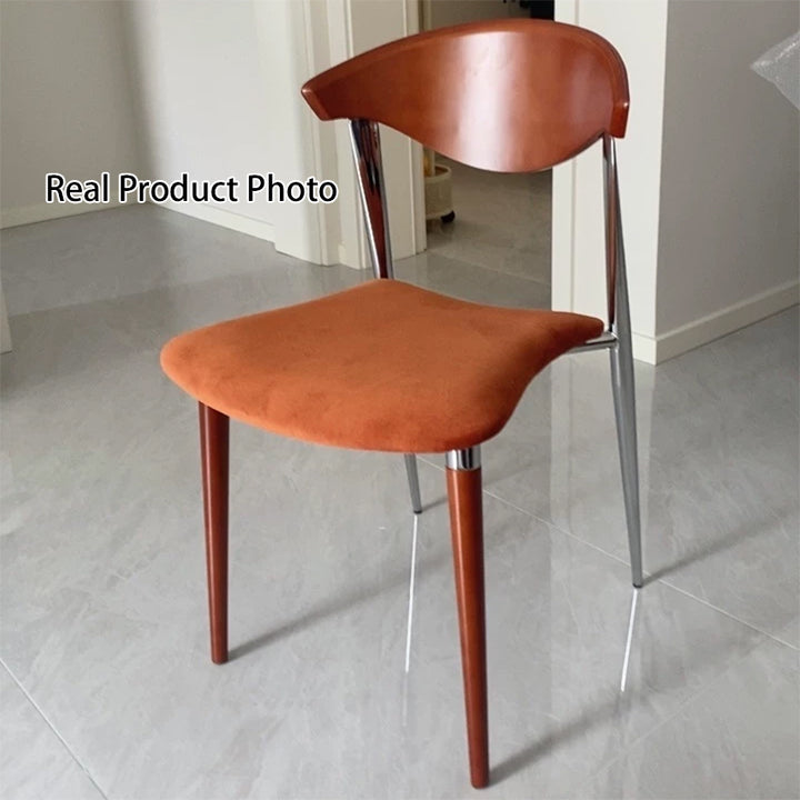 Traditional Vintage Square Plywood Velvet Iron Tapered Legs Dining Chair Backrest Armless For Dining Room