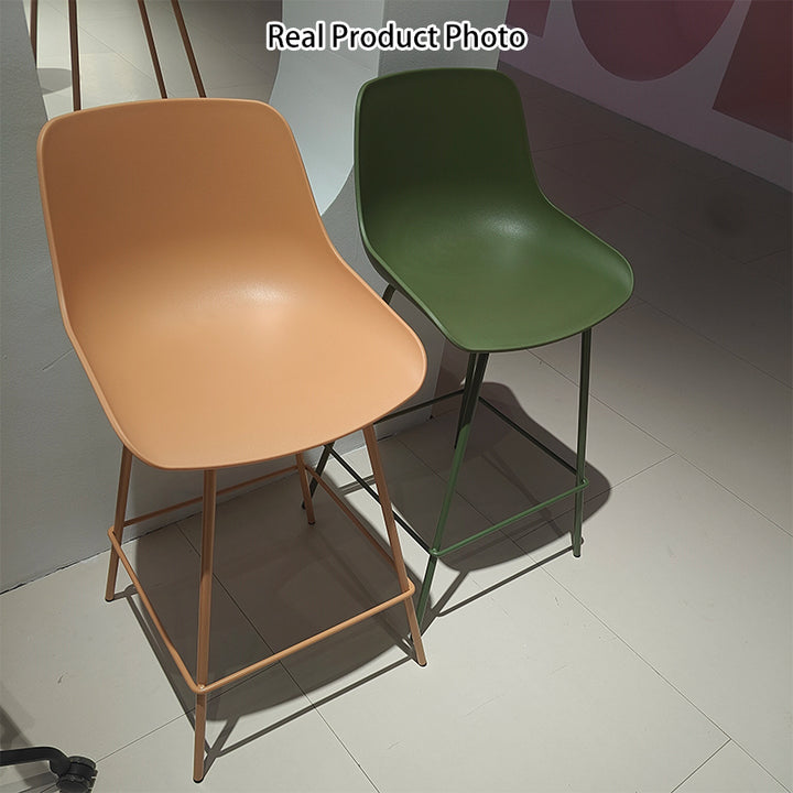 Simplicité Contemporaine Tabouret de Bar en Plastique Courbé Couleur Unie avec Dossier et Repose-pieds pour Salle à Manger 