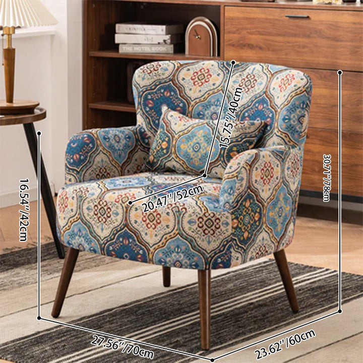 Traditional Vintage Rectangular Fabric Rubberwood Carbon Steel Accent Chair Backrest Armrest Footrest For Living Room
