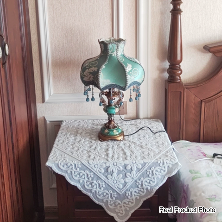 Traditional European Blue Fabric Tassel Resin 1-Light Table Lamp For Bedroom