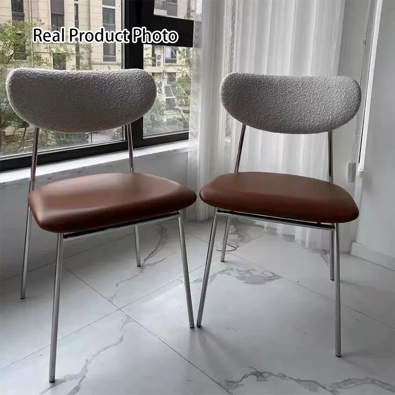 Chaise de salle à manger contemporaine scandinave en cuir PU avec dossier en laine d&