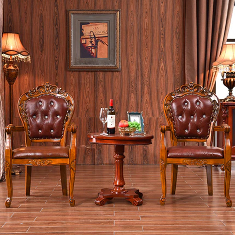 Traditional Vintage Curved Microfiber Leather Solid Wood Sponge Dining Chair Backrest Armrest For Dining Room