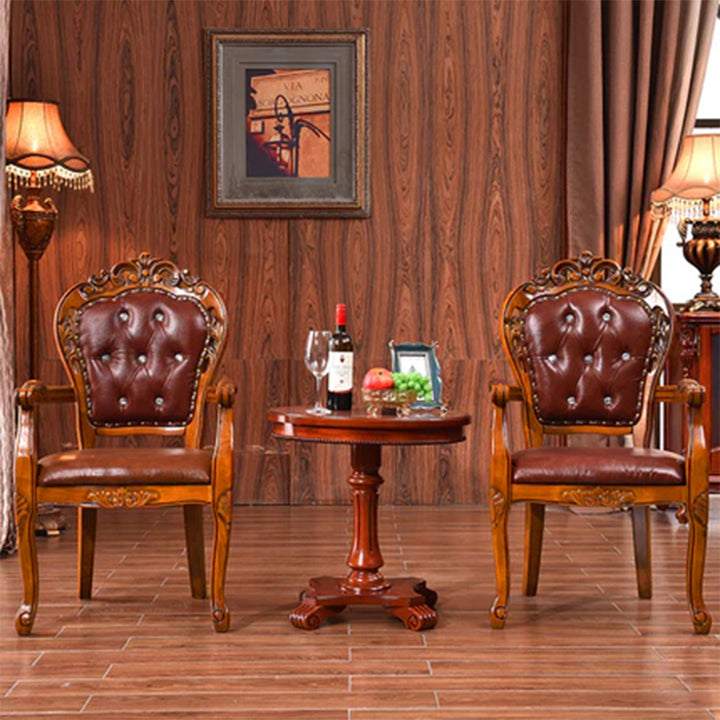 Silla de comedor de cuero de microfibra curvada vintage tradicional de madera maciza con respaldo y reposabrazos para comedor 