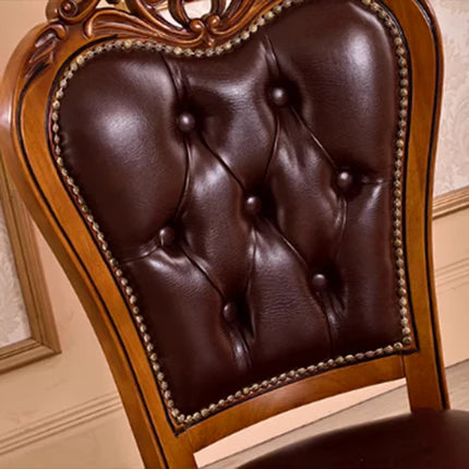 Traditional Vintage Curved Microfiber Leather Solid Wood Sponge Dining Chair Backrest Armrest For Dining Room