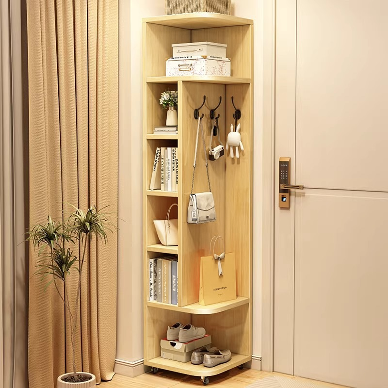 Étagère d’angle rectangulaire en bois d’hévéa, minimaliste et moderne, avec rangement à 7 niveaux pour chambre et salon 
